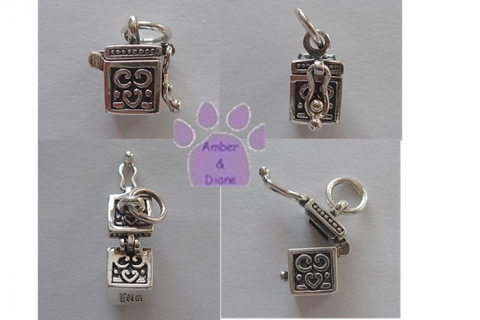 Prayer Box Sterling Silver Pendant top opens with clasp to close charm