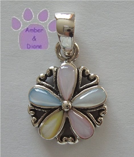 Multi-Color Mother of Pearl Flower Sterling Silver Pendant