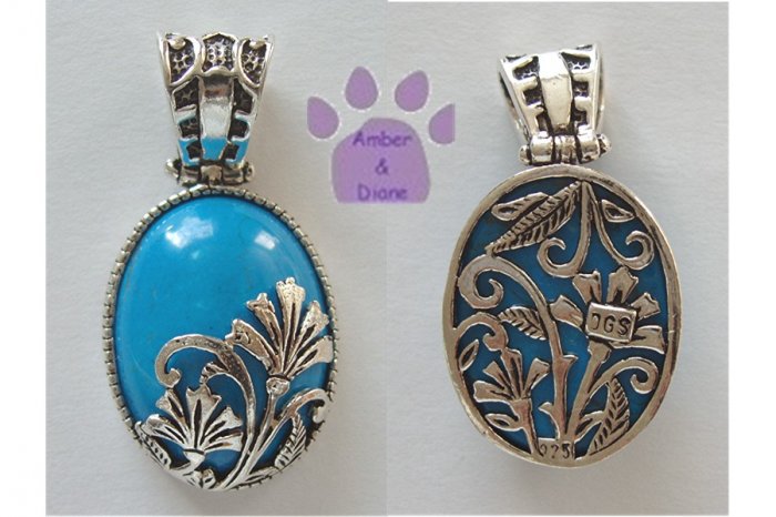 Genuine Turquoise Howlite Sterling Silver Flower Pendant reversible