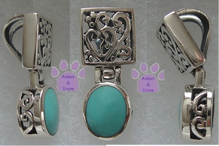Genuine Turquoise Sterling Silver Pendant with filigree hinged bale