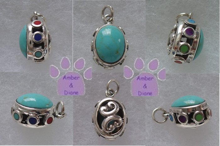 Turquoise Silver Pendant reversible - multi-gemstone