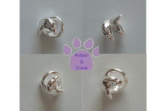 Dolphins Swimming Sterling Silver Slider or Bead two dolphins circling