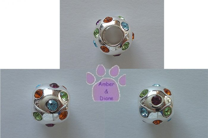 Multi-Colored Cubic Zirconia Sterling Silver Slider or Bead