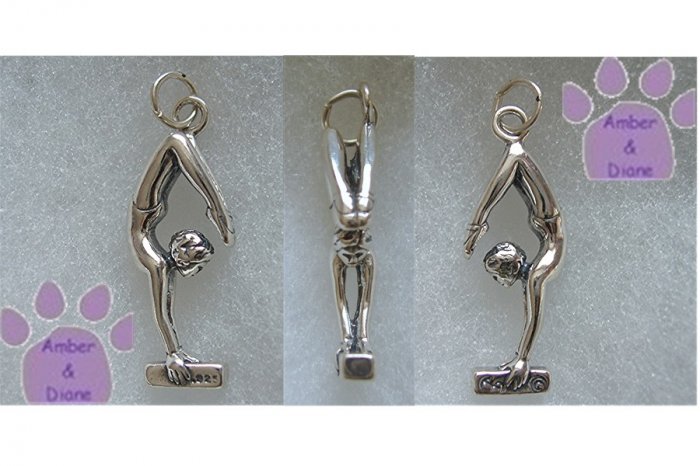 Gymnast Sterling Silver Pendant handstand on balance beam charm