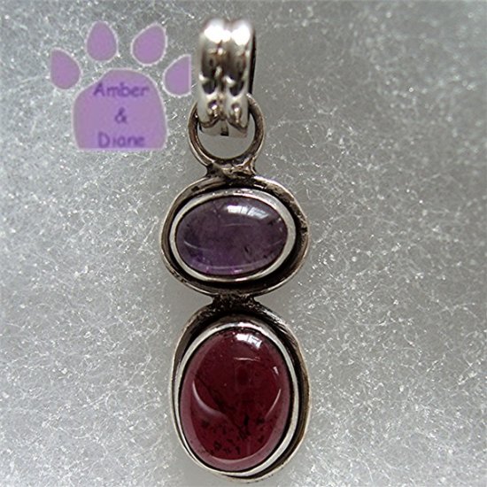 Amethyst and Garnet Sterling Silver Pendant Cabachon Gemstones charm
