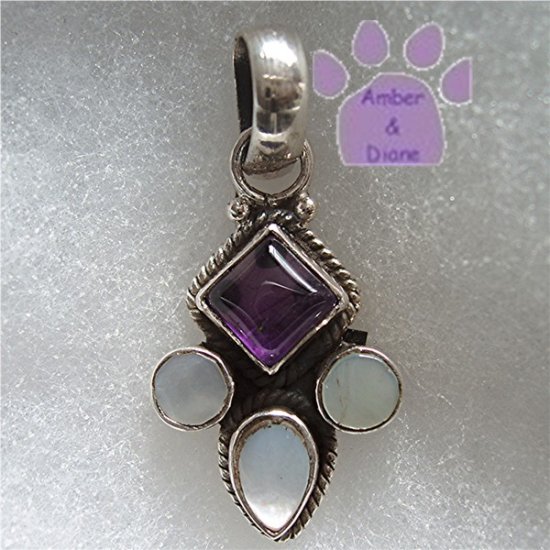 Amethyst and Mother of Pearl Sterling Silver Pendant charm