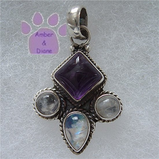 Amethyst and Rainbow Moonstone Sterling Silver Pendant charm