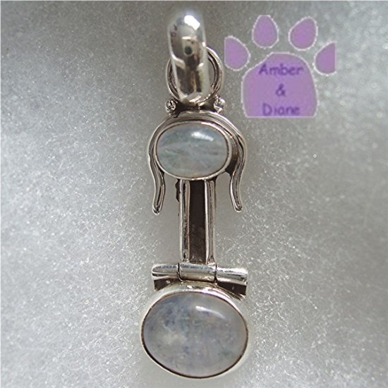 Genuine Rainbow Moonstone Sterling Silver Pendant hinged lower section charm