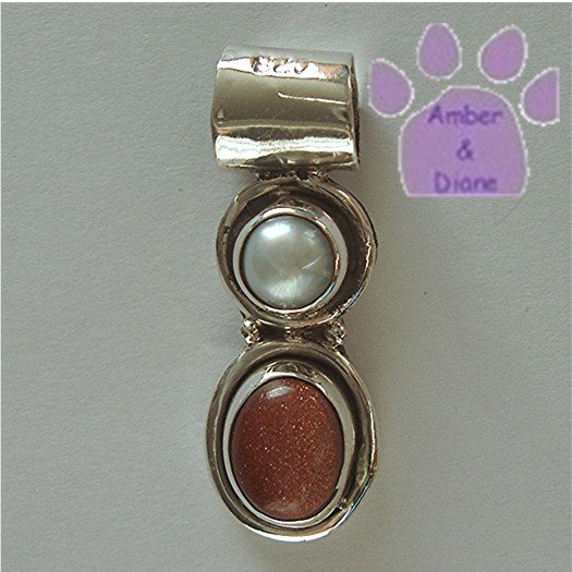 Mother of Pearl and Sunstone Sterling Silver Pendant charm