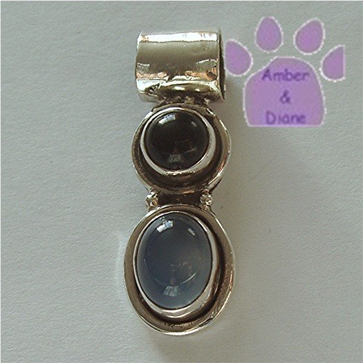 Onyx and Blue Agate Sterling Silver Pendant charm