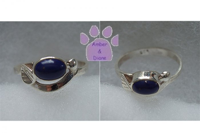 Blue Lapis Sterling Silver Ring with leaf design size 8