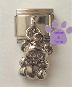 Doublesided Dangle Teddy Bear Italian Charm in silvertone