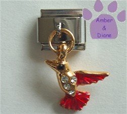 Hummingbird Dangle Italian Charm with crystals on body and eye