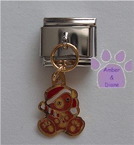 Teddy Bear Dangle Italian Charm in a Santa hat