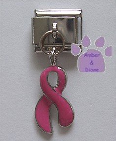 Pink Ribbon Dangle Italian Charm for Breast Cancer Awareness