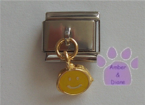 Yellow Smiley Face Dangle Italian Charm Happy Face