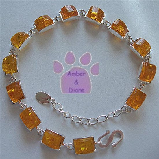 Honey Amber Sterling Silver Bracelet rectangular amber links