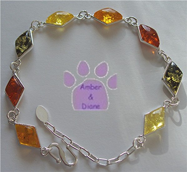 Honey, Cognac, Green and Lemon Amber Sterling Silver Bracelet