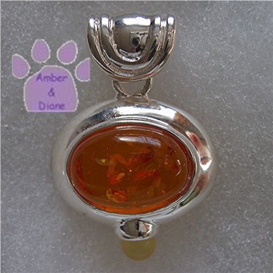 Cognac and Lemon Amber Oval Sterling Silver Pendant charm