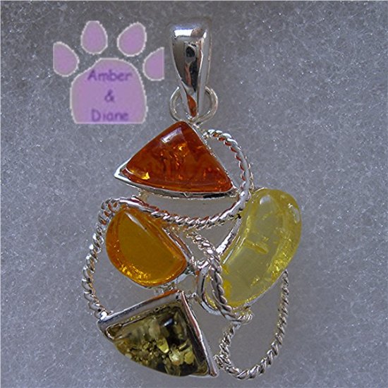 Cognac, Honey, Lemon and Green Amber Sterling Silver Pendant charm