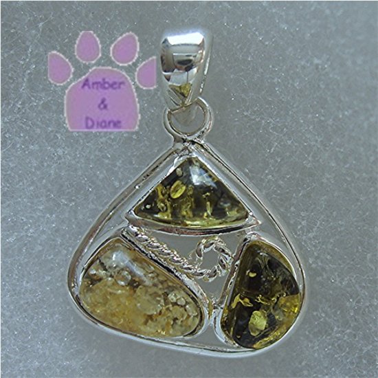 Green Amber Triangular Sterling Silver Pendant charm