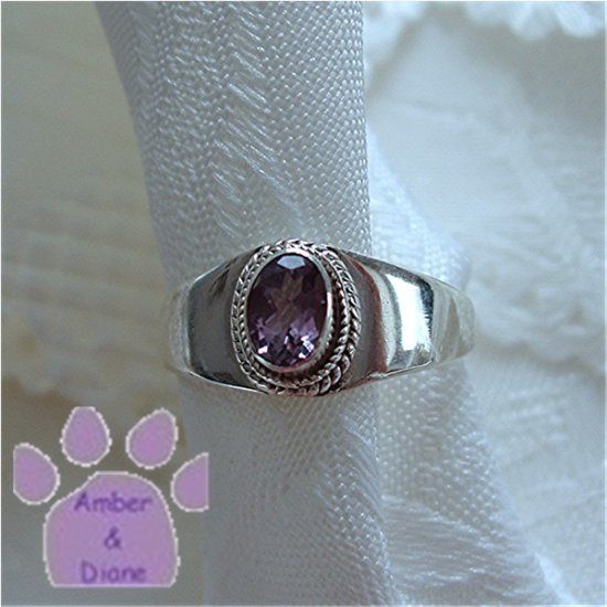 Amethyst Sterling Silver Ring with beaded frame size 6.75