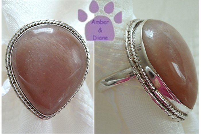 Cat's Eye Sterling Silver Ring Teardrop beaded frame size 7.5