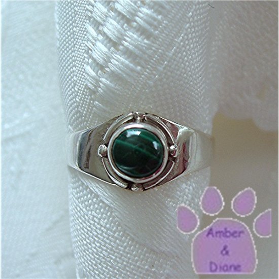 Malachite Sterling Silver Ring with simple design size 5.5