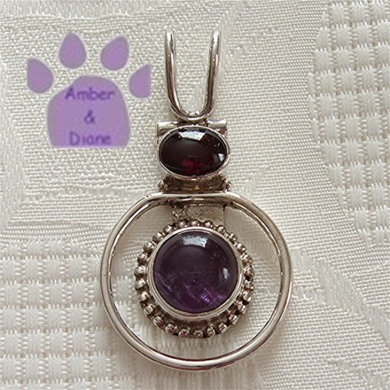 Amethyst Round and Garnet Oval Sterling Silver Pendant charm