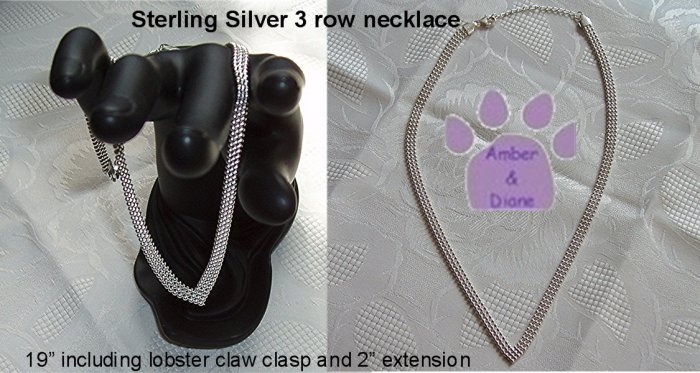 Sterling Silver Bead Chain 16 inches long 3 rows V-neck Italy