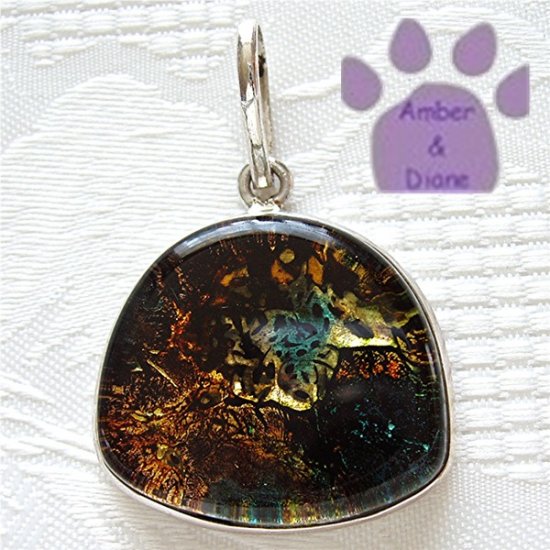 Dichroic Glass Sterling Silver Pendant gold, yellow, blue
