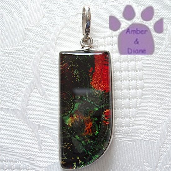 Dichroic Glass Sterling Silver Pendant green and orange