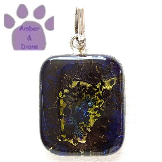 Dichroic Glass Sterling Silver Pendant navy blue, yellow, green
