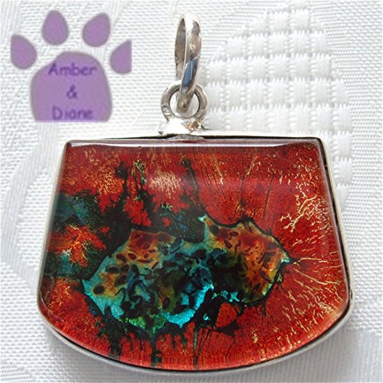 Dichroic Glass Sterling Silver Pendant orange, blue, gold