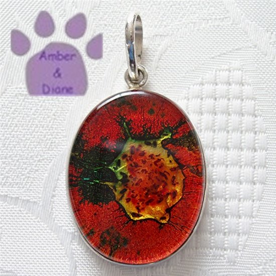 Dichroic Glass Sterling Silver Pendant orange, green, yellow