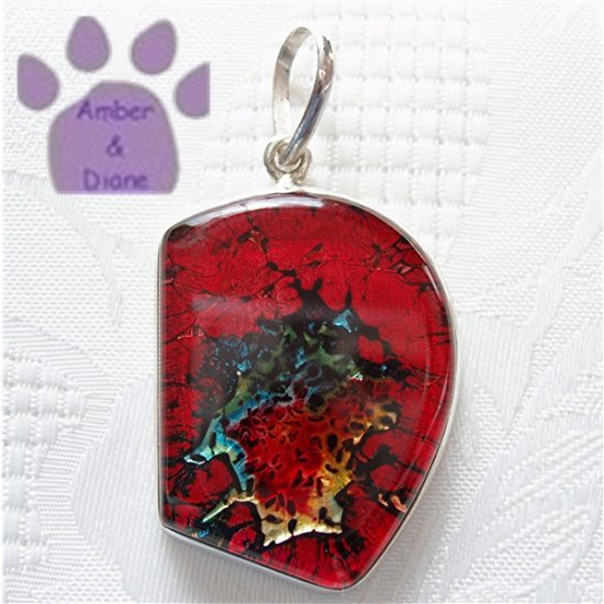 Dichroic Glass Sterling Silver Pendant red, blue, yellow