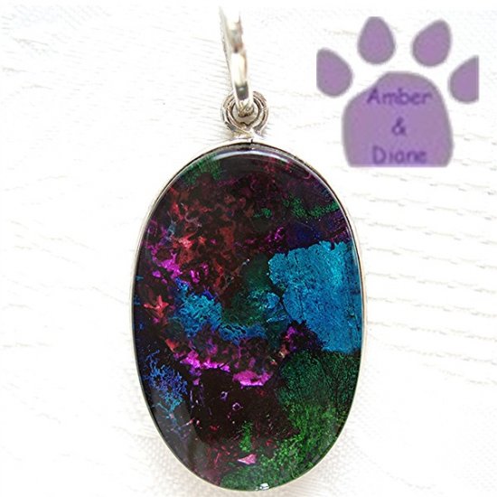 Dichroic Glass Sterling Silver Pendant turquoise, magenta, green