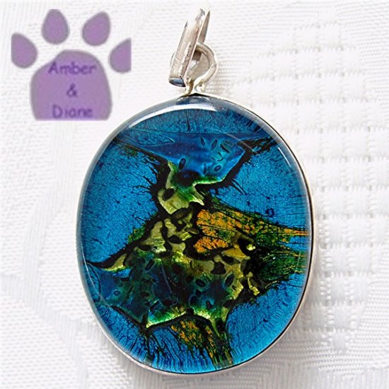 Dichroic Glass Sterling Silver Pendant turquoise, yellow, green