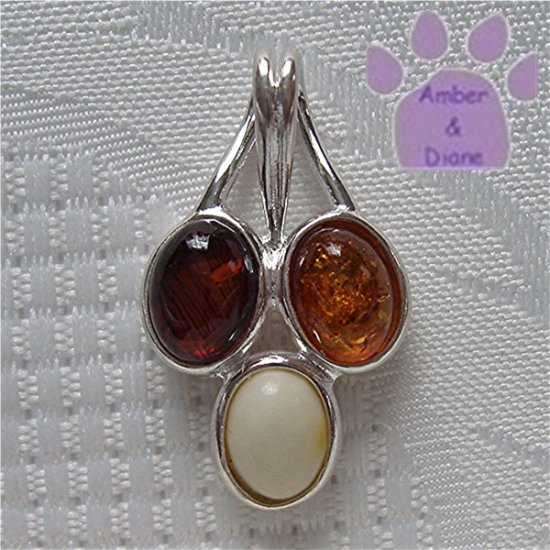 Baltic Amber Sterling Silver Pendant cognac honey butterscotch droplets