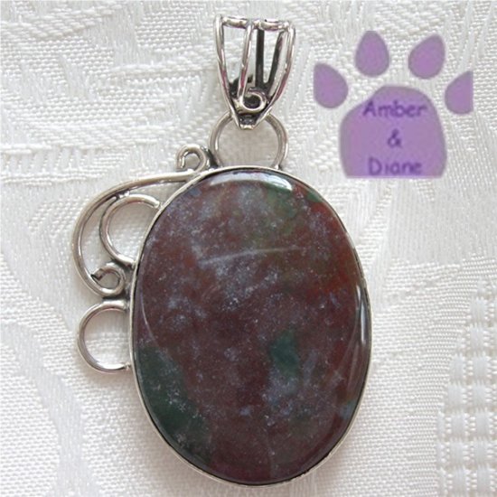 Bloodstone Sterling Silver Oval Pendant