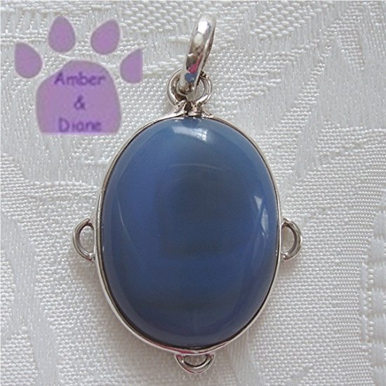Blue Agate Sterling Silver Oval Pendant in a simple frame
