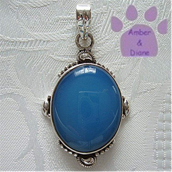 Blue Chalcedony Sterling Silver Pendant oval