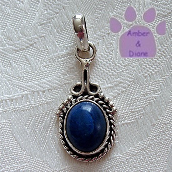 Blue Lapis Oval Sterling Silver Pendant with a beaded frame
