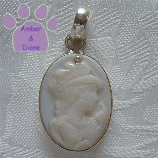 CARVED Mother of Pearl CAMEO Sterling Silver Pendant