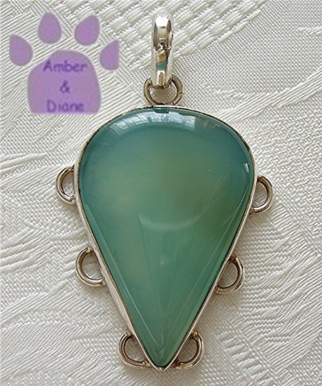 Chalcedony Sterling Silver Pendant teardrop light blue
