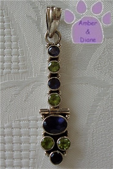 Gemstone Sterling Silver Pendant Iolite and Peridot