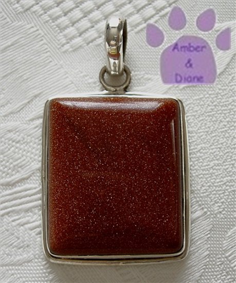 Goldstone Sterling Silver Pendant rectangle sparkling gold