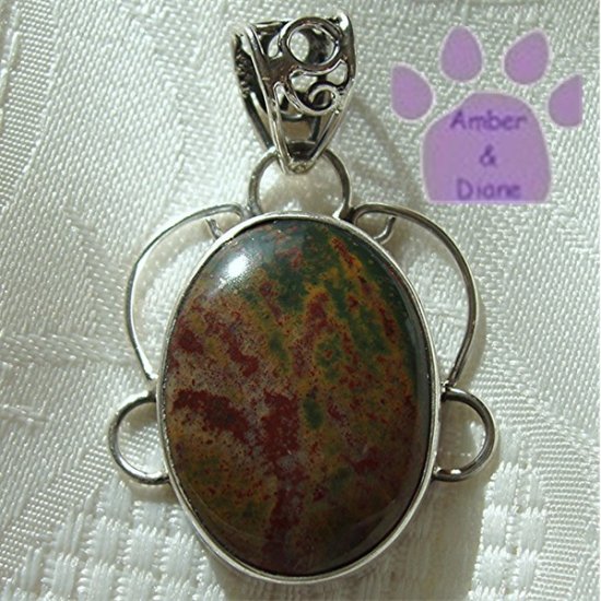 Jasper Oval Sterling Silver Pendant in a silver filigree frame
