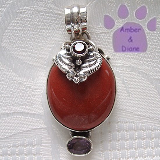 Jasper Oval Sterling Silver Pendant red jasper - garnet - amethyst
