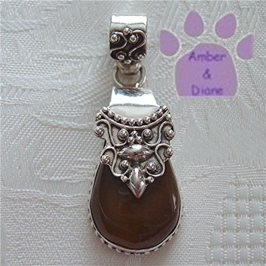 Jasper Sterling Silver Fancy Pendant Golden Brown Teardrop